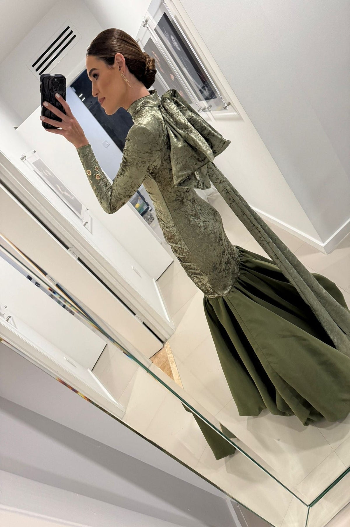 Olive Green Draped Gown