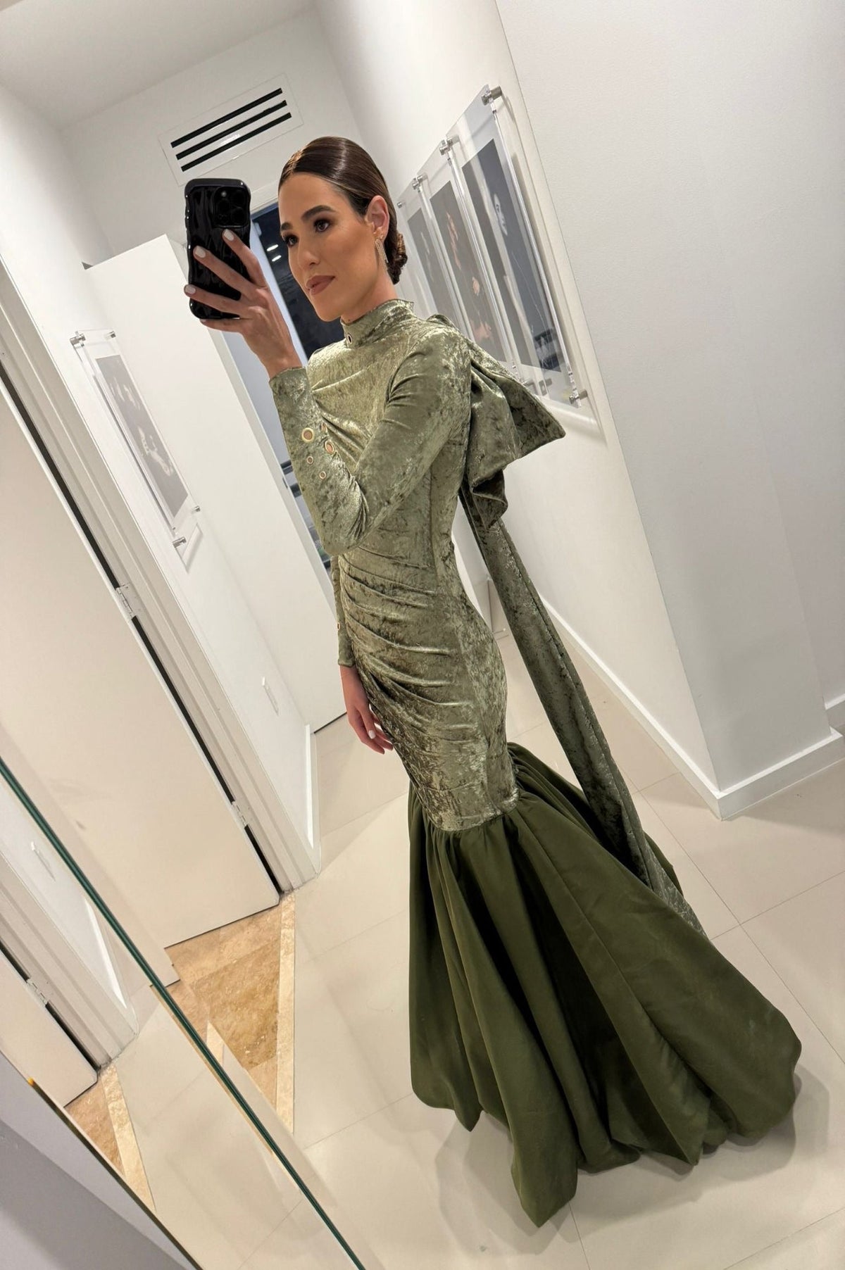 Olive Green Draped Gown