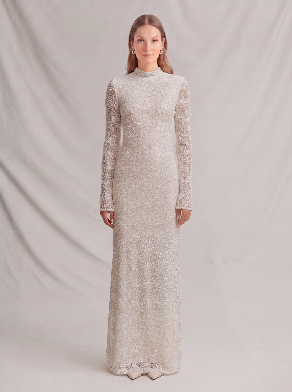 Alba White Long Sleeves Dress