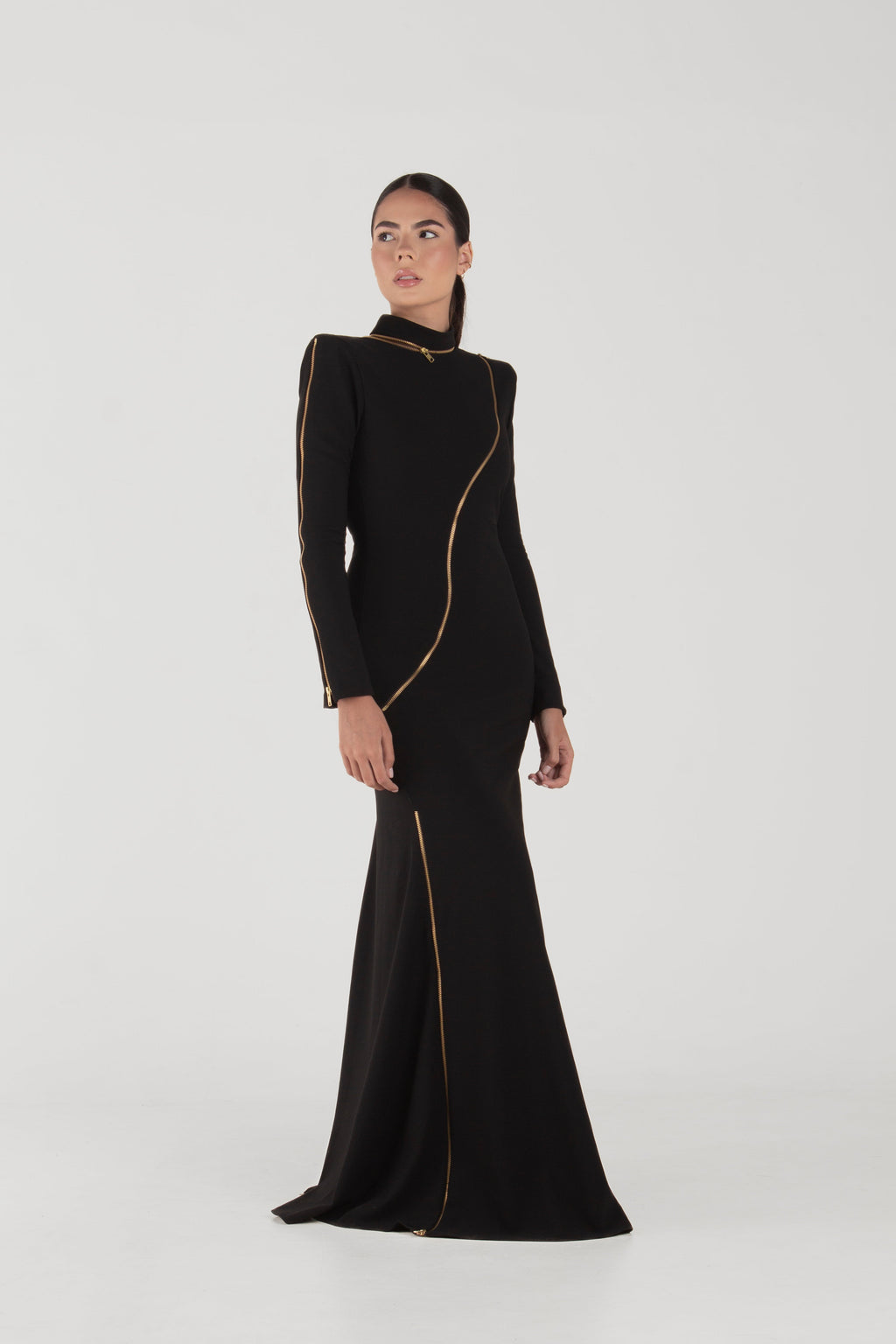 Rina Black Long Sleeves Dress