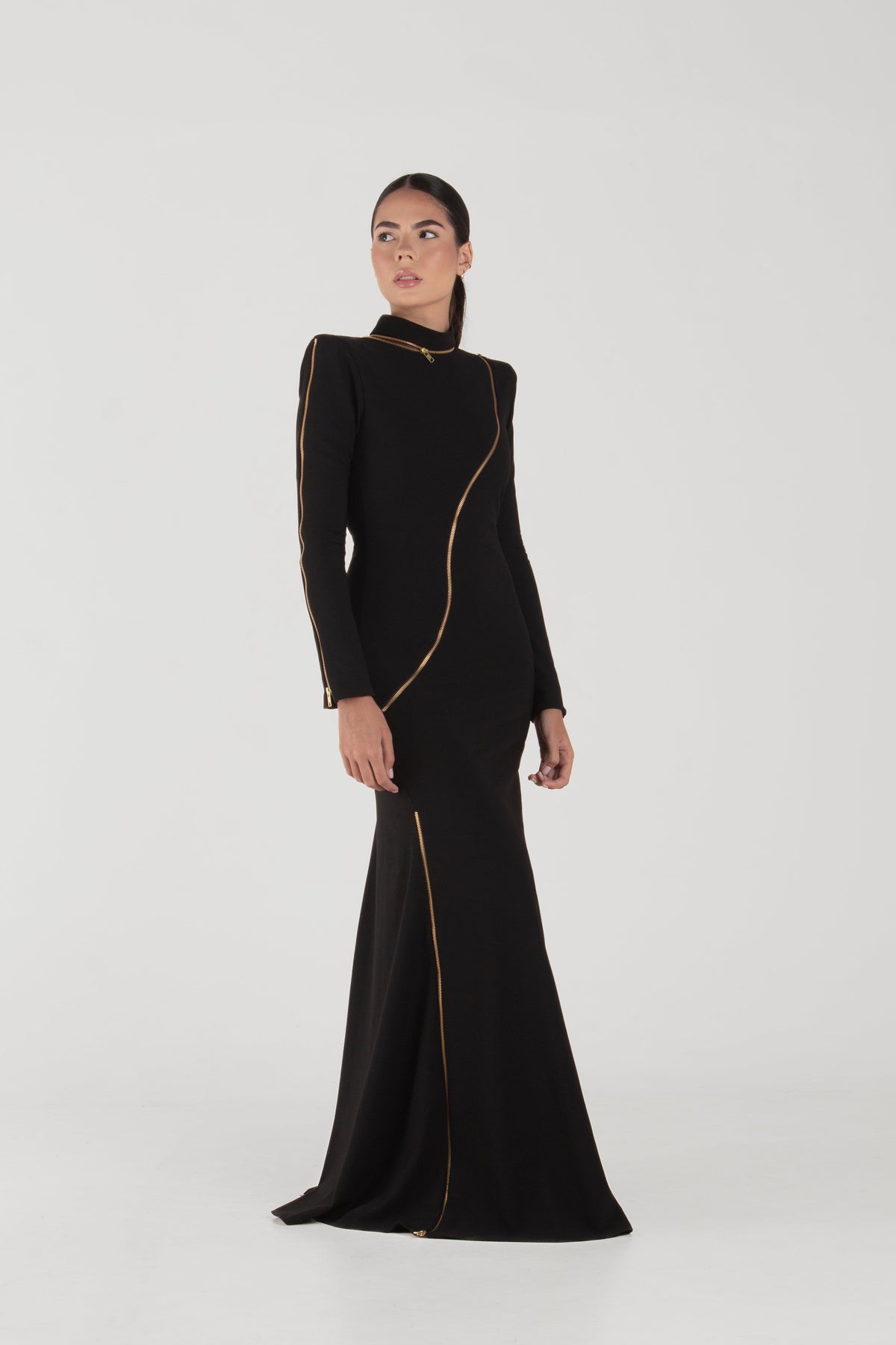 Rina Black Long Sleeves Dress