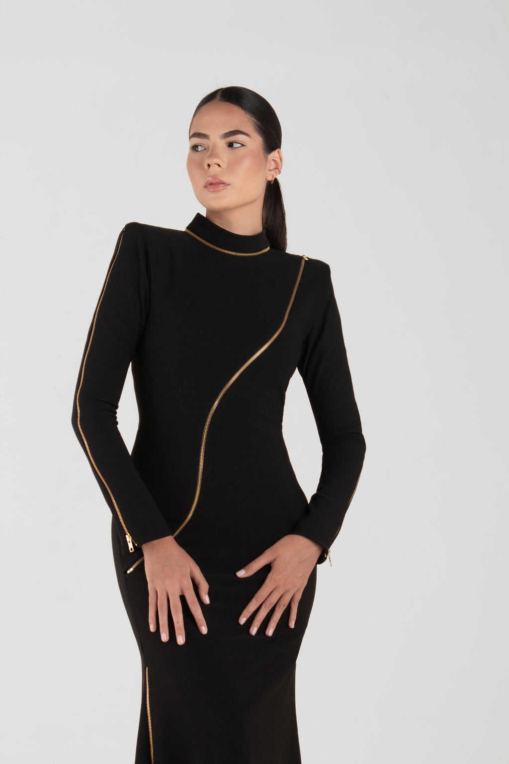 Rina Black Long Sleeves Dress