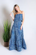 Newspaper Print Blue Button-Down Maxi Skirt | Blue