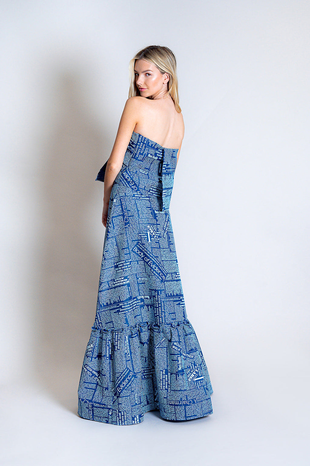 Newspaper Print Blue Button-Down Maxi Skirt | Blue