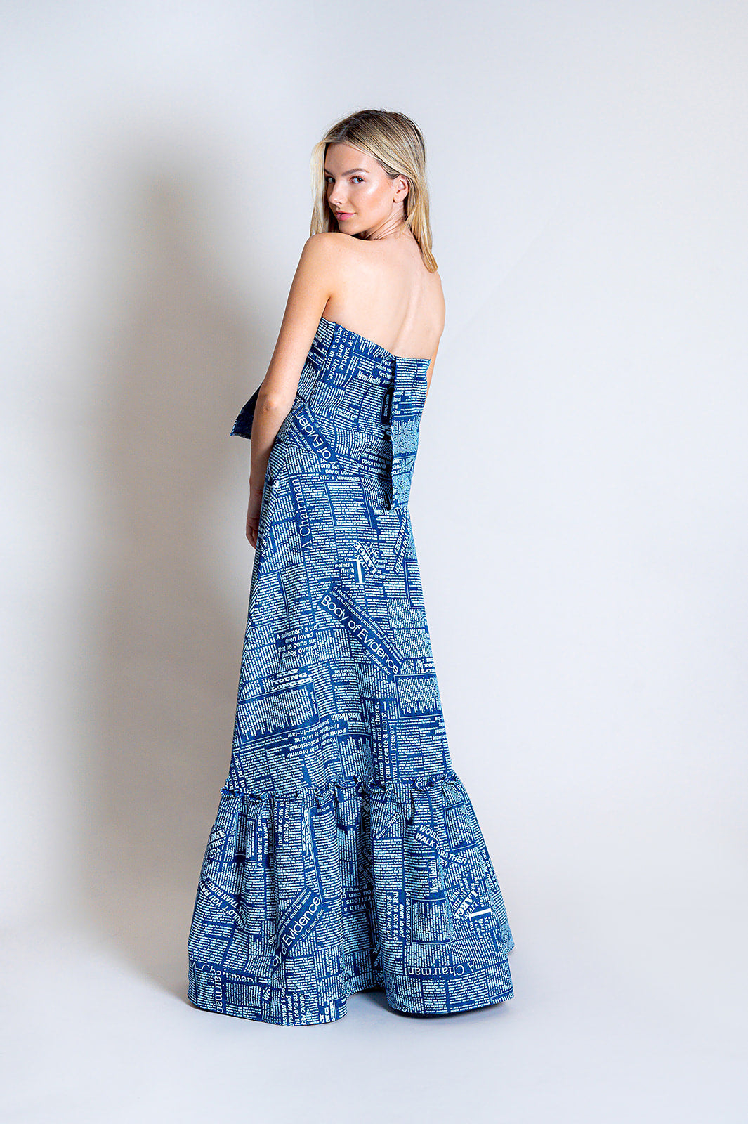 Newspaper Print Blue Button-Down Maxi Skirt | Blue