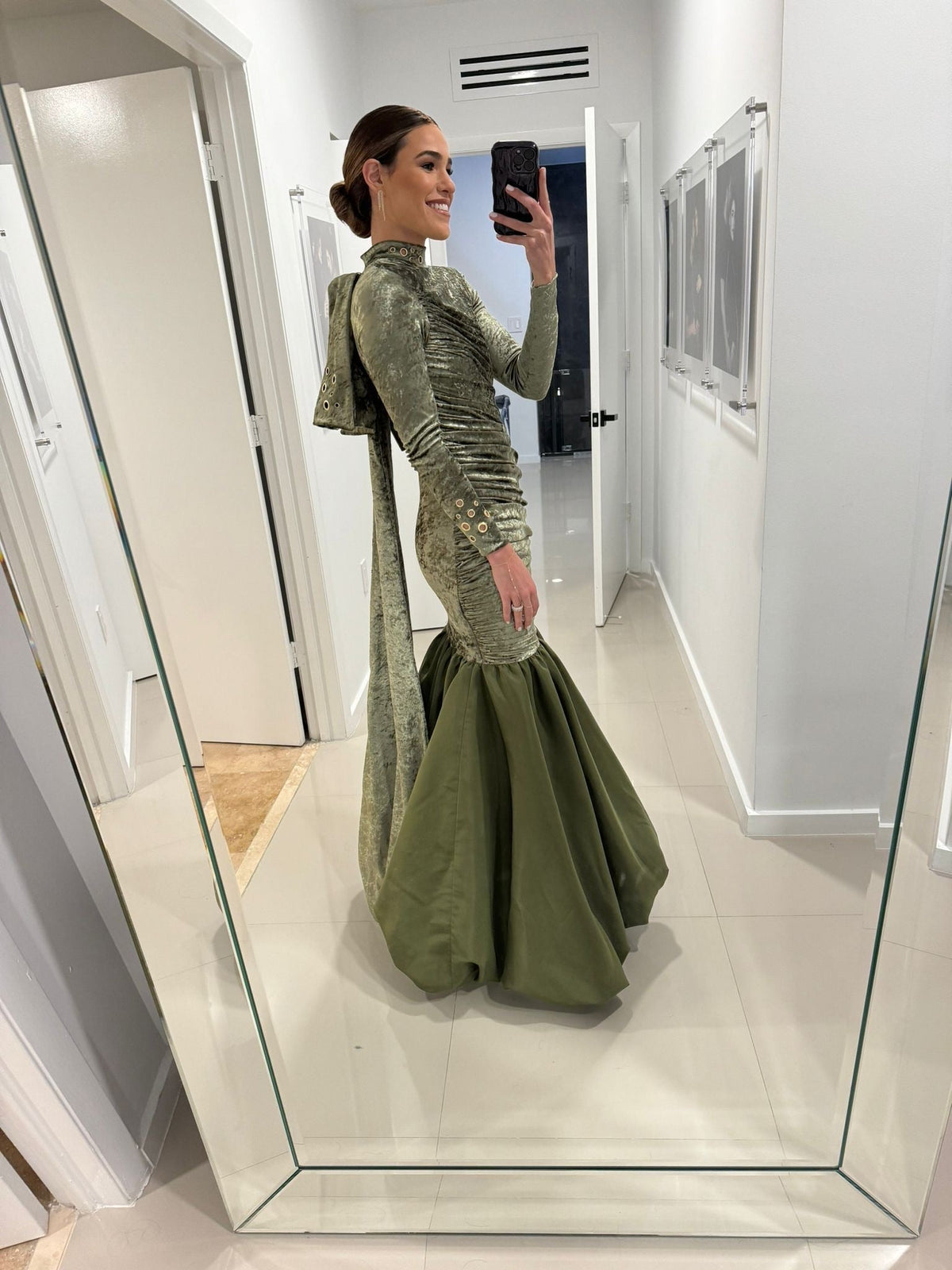 Olive Green Draped Gown